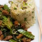 Teriyaki seitan recipe with rice and peas